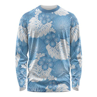 Blue Aloha Hawaii Long Sleeve Shirt Monstera Hibiscus Plumeria Seamless Vibes - Polynesian Pride