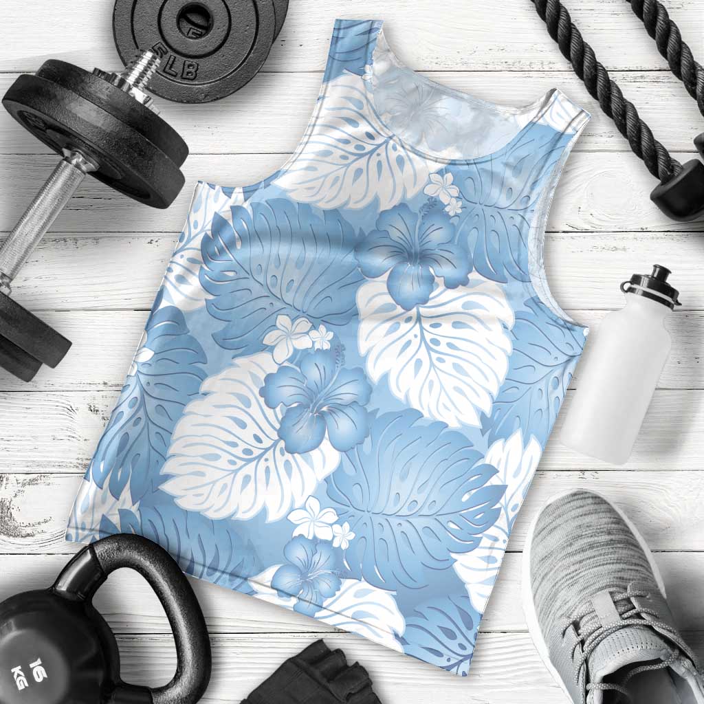 Blue Aloha Hawaii Men Tank Top Monstera Hibiscus Plumeria Seamless Vibes - Polynesian Pride
