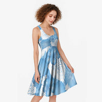 Blue Aloha Hawaii Midi Dress Monstera Hibiscus Plumeria Seamless Vibes - Polynesian Pride