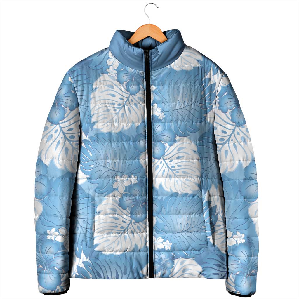 Blue Aloha Hawaii Padded Jacket Monstera Hibiscus Plumeria Seamless Vibes - Polynesian Pride