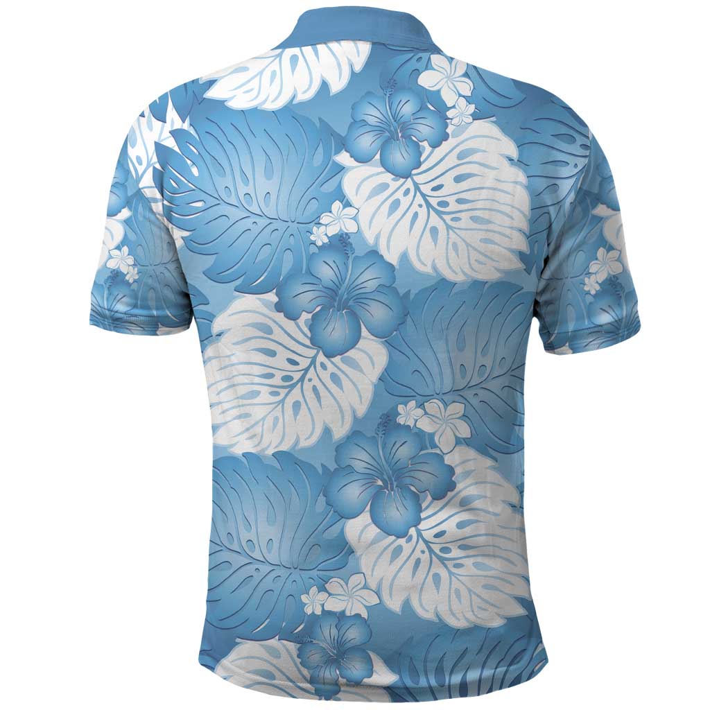 Blue Aloha Hawaii Polo Shirt Monstera Hibiscus Plumeria Seamless Vibes - Polynesian Pride