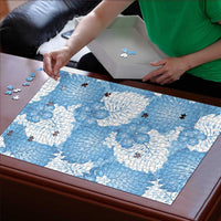 Blue Aloha Hawaii Puzzle Monstera Hibiscus Plumeria Seamless Vibes - Polynesian Pride