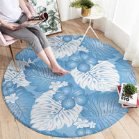 Blue Aloha Hawaii Round Carpet Monstera Hibiscus Plumeria Seamless Vibes - Polynesian Pride