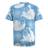 Blue Aloha Hawaii Rugby Jersey Monstera Hibiscus Plumeria Seamless Vibes - Polynesian Pride