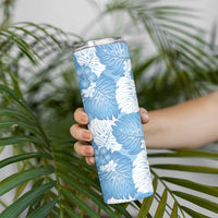 Blue Aloha Hawaii Skinny Tumbler Monstera Hibiscus Plumeria Seamless Vibes - Polynesian Pride