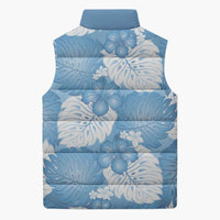 Blue Aloha Hawaii Sleeveless Puffer Jacket Monstera Hibiscus Plumeria Seamless Vibes - Polynesian Pride