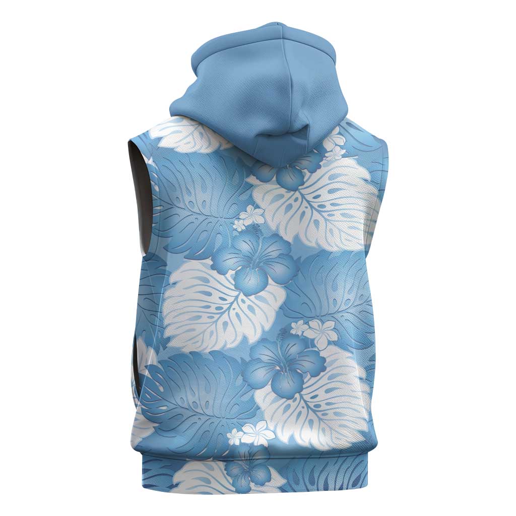 Blue Aloha Hawaii Sleeveless Zip Hoodie Monstera Hibiscus Plumeria Seamless Vibes - Polynesian Pride