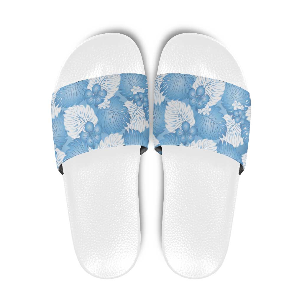 Blue Aloha Hawaii Slide Sandals Monstera Hibiscus Plumeria Seamless Vibes - Polynesian Pride