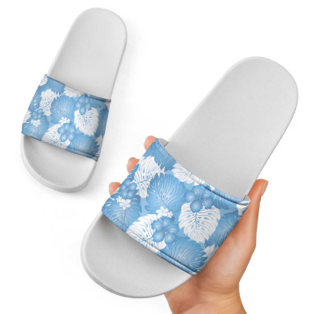 Blue Aloha Hawaii Slide Sandals Monstera Hibiscus Plumeria Seamless Vibes - Polynesian Pride