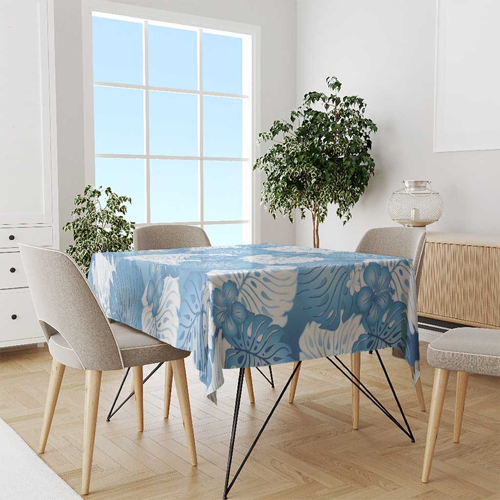 Blue Aloha Hawaii Tablecloth Monstera Hibiscus Plumeria Seamless Vibes - Polynesian Pride