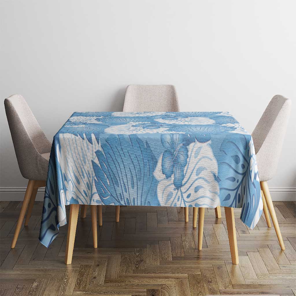 Blue Aloha Hawaii Tablecloth Monstera Hibiscus Plumeria Seamless Vibes - Polynesian Pride