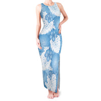 Blue Aloha Hawaii Tank Maxi Dress Monstera Hibiscus Plumeria Seamless Vibes - Polynesian Pride