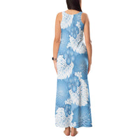 Blue Aloha Hawaii Tank Maxi Dress Monstera Hibiscus Plumeria Seamless Vibes - Polynesian Pride