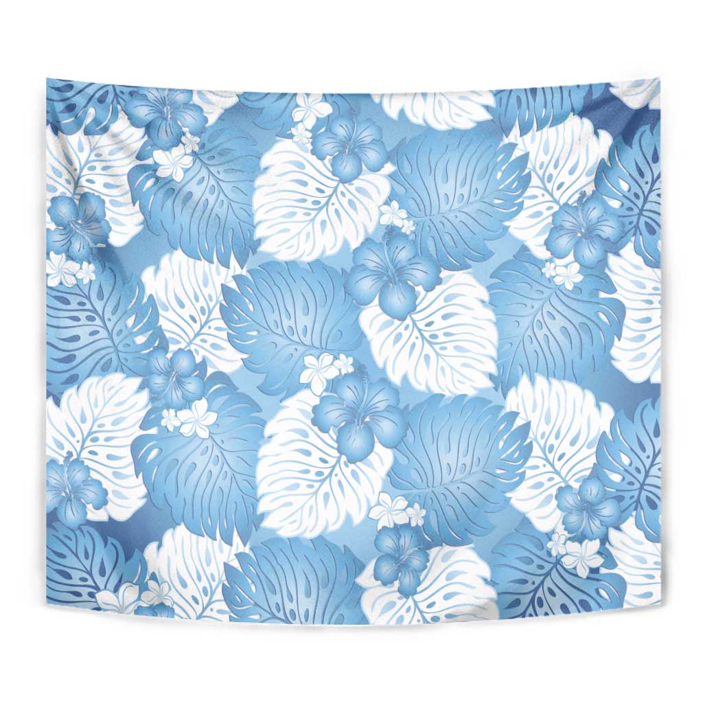 Blue Aloha Hawaii Tapestry Monstera Hibiscus Plumeria Seamless Vibes - Polynesian Pride