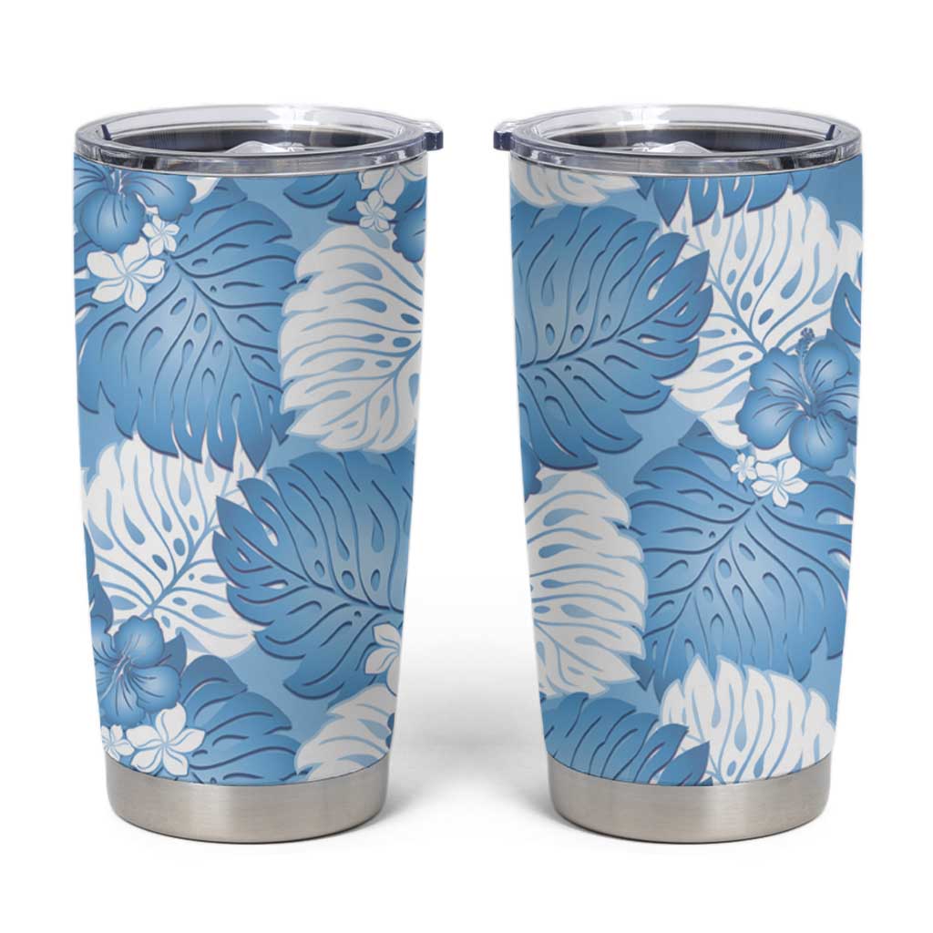 Blue Aloha Hawaii Tumbler Cup Monstera Hibiscus Plumeria Seamless Vibes - Polynesian Pride