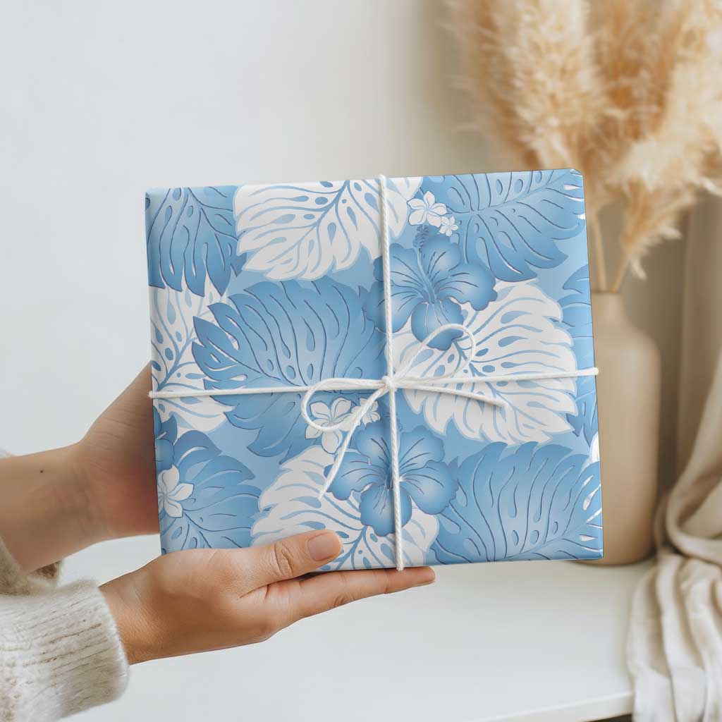 Blue Aloha Hawaii Wrapping Paper Monstera Hibiscus Plumeria Seamless Vibes - Polynesian Pride