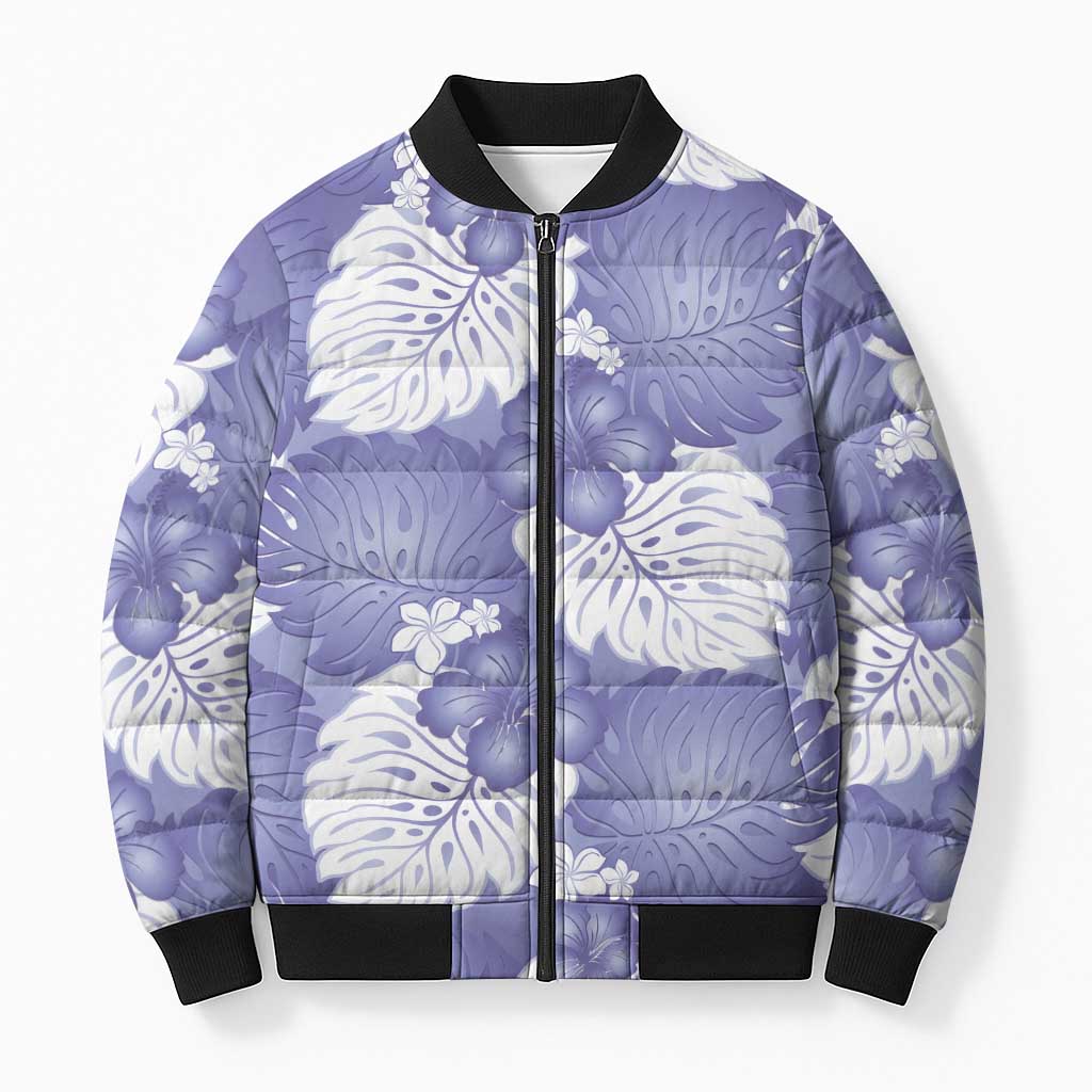 Purple Aloha Hawaii Bomber Puffer Jacket Monstera Hibiscus Plumeria Seamless Vibes - Polynesian Pride