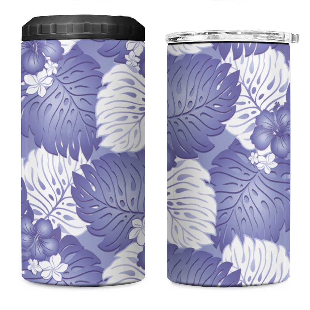 Purple Aloha Hawaii 4 in 1 Can Cooler Tumbler Monstera Hibiscus Plumeria Seamless Vibes - Polynesian Pride