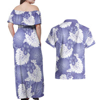 Purple Aloha Hawaii Couples Matching Off Shoulder Maxi Dress and Hawaiian Shirt Monstera Hibiscus Plumeria Seamless Vibes - Polynesian Pride