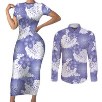 Purple Aloha Hawaii Couples Matching Short Sleeve Bodycon Dress and Long Sleeve Button Shirt Monstera Hibiscus Plumeria Seamless Vibes - Polynesian Pride