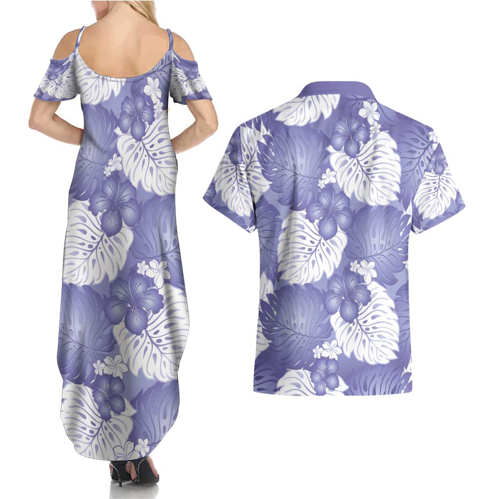 Purple Aloha Hawaii Couples Matching Summer Maxi Dress and Hawaiian Shirt Monstera Hibiscus Plumeria Seamless Vibes - Polynesian Pride