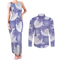 Purple Aloha Hawaii Couples Matching Tank Maxi Dress and Long Sleeve Button Shirt Monstera Hibiscus Plumeria Seamless Vibes - Polynesian Pride