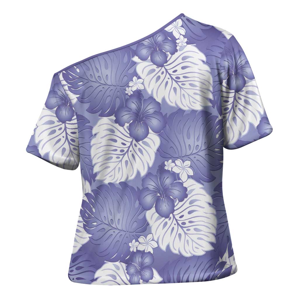 Purple Aloha Hawaii Cross Shoulder Shirt Monstera Hibiscus Plumeria Seamless Vibes - Polynesian Pride