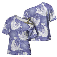 Purple Aloha Hawaii Cross Shoulder Shirt Monstera Hibiscus Plumeria Seamless Vibes - Polynesian Pride