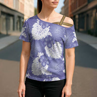 Purple Aloha Hawaii Cross Shoulder Shirt Monstera Hibiscus Plumeria Seamless Vibes - Polynesian Pride
