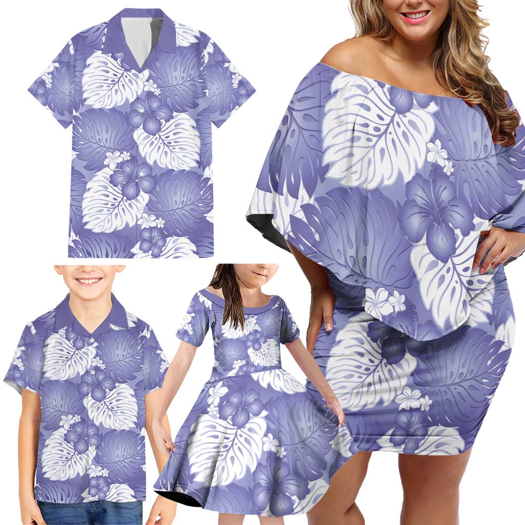 Purple Aloha Hawaii Family Matching Off Shoulder Short Dress and Hawaiian Shirt Monstera Hibiscus Plumeria Seamless Vibes - Polynesian Pride