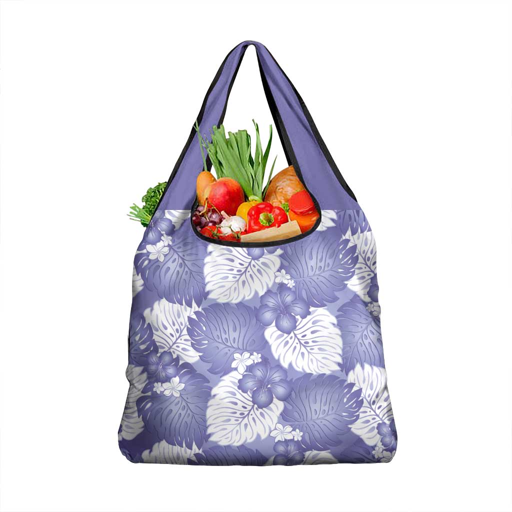 Purple Aloha Hawaii Grocery Bag Monstera Hibiscus Plumeria Seamless Vibes - Polynesian Pride