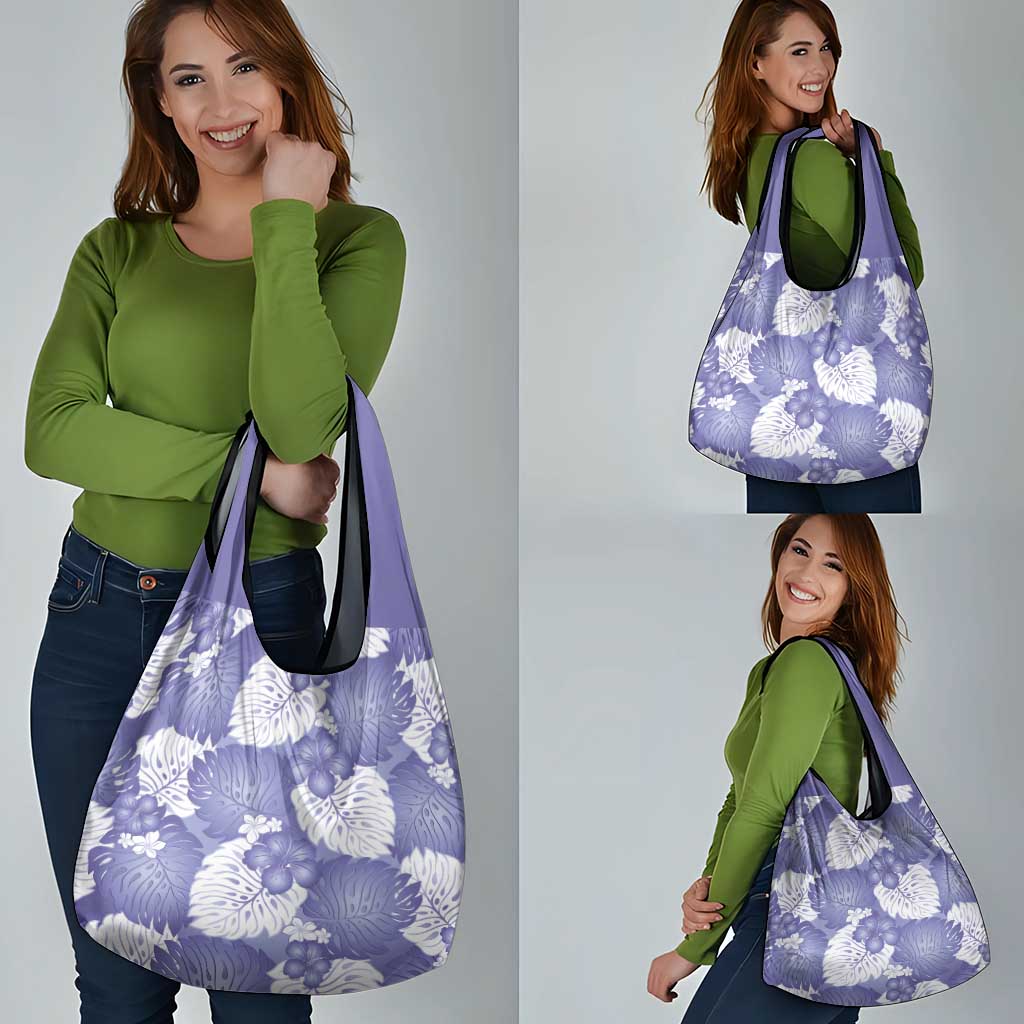 Purple Aloha Hawaii Grocery Bag Monstera Hibiscus Plumeria Seamless Vibes - Polynesian Pride