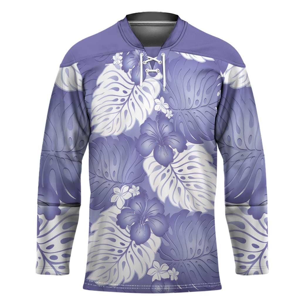 Purple Aloha Hawaii Hockey Jersey Monstera Hibiscus Plumeria Seamless Vibes - Polynesian Pride