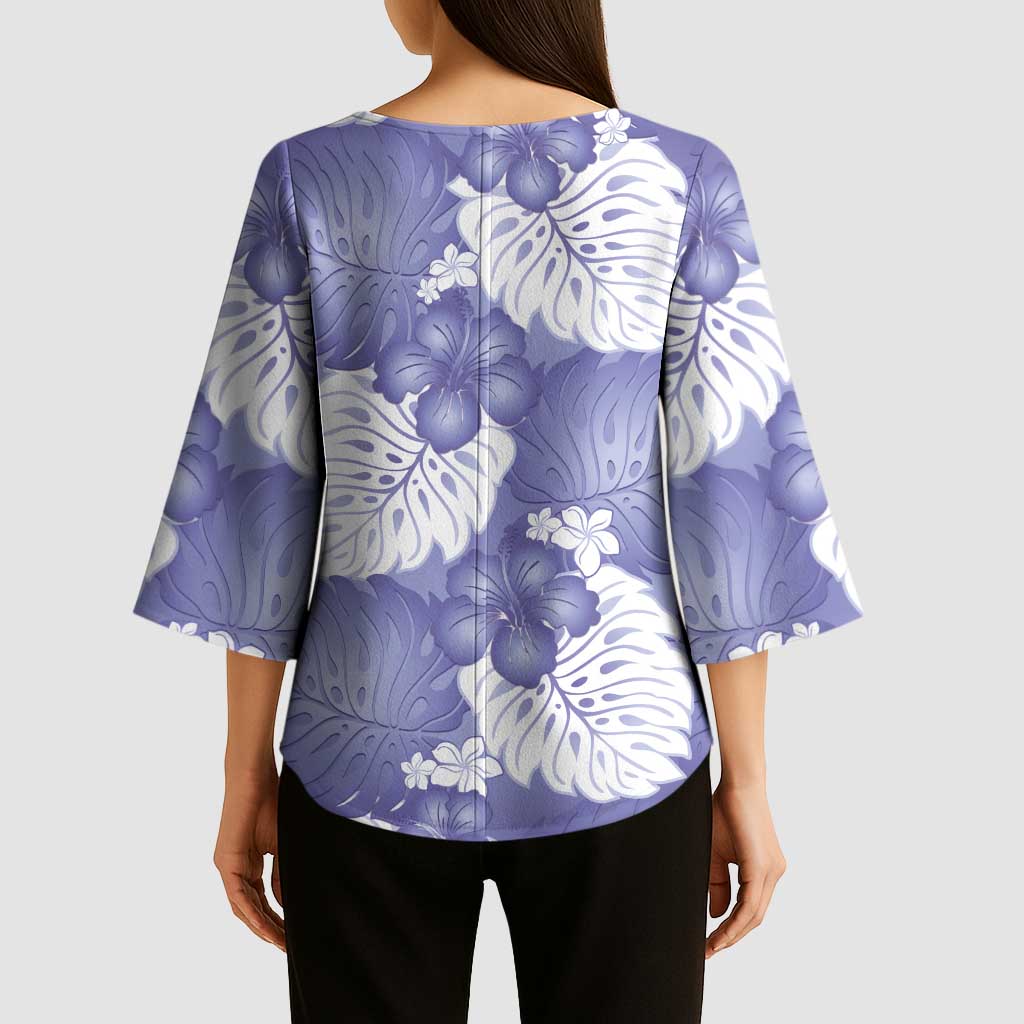 Purple Aloha Hawaii Kimono Sleeve Blouse Monstera Hibiscus Plumeria Seamless Vibes - Polynesian Pride