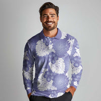 Purple Aloha Hawaii Long Sleeve Polo Shirt Monstera Hibiscus Plumeria Seamless Vibes - Polynesian Pride