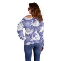 Purple Aloha Hawaii Off Shoulder Sweater Monstera Hibiscus Plumeria Seamless Vibes - Polynesian Pride