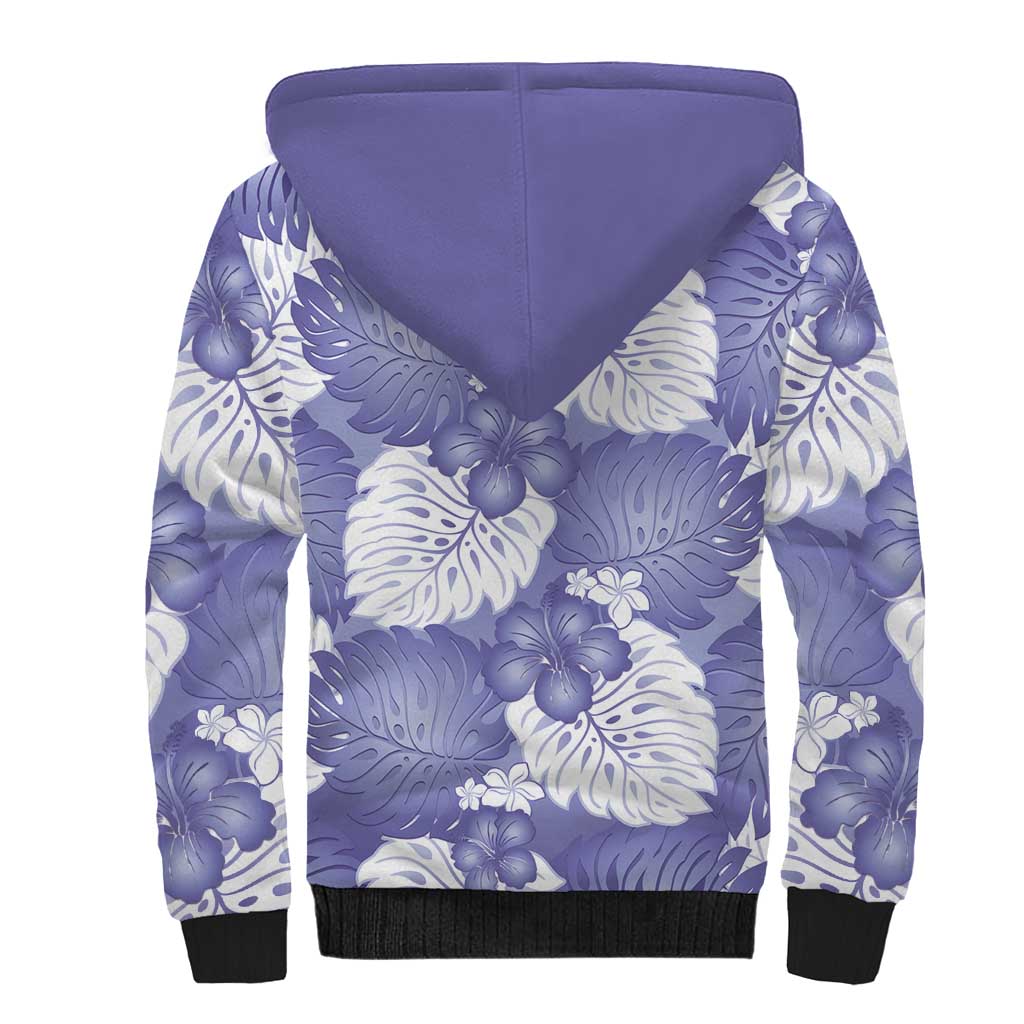 Purple Aloha Hawaii Sherpa Hoodie Monstera Hibiscus Plumeria Seamless Vibes - Polynesian Pride