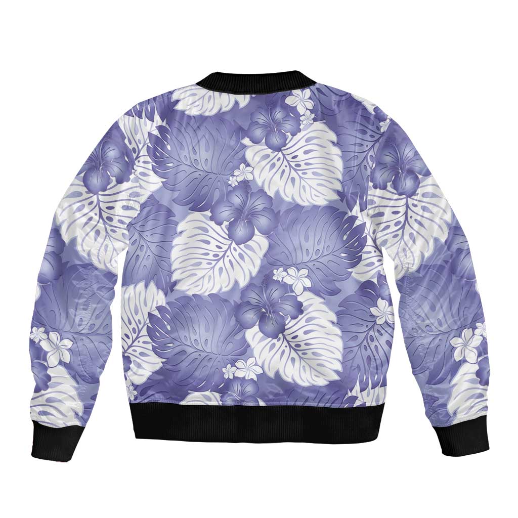 Purple Aloha Hawaii Sleeve Zip Bomber Jacket Monstera Hibiscus Plumeria Seamless Vibes - Polynesian Pride