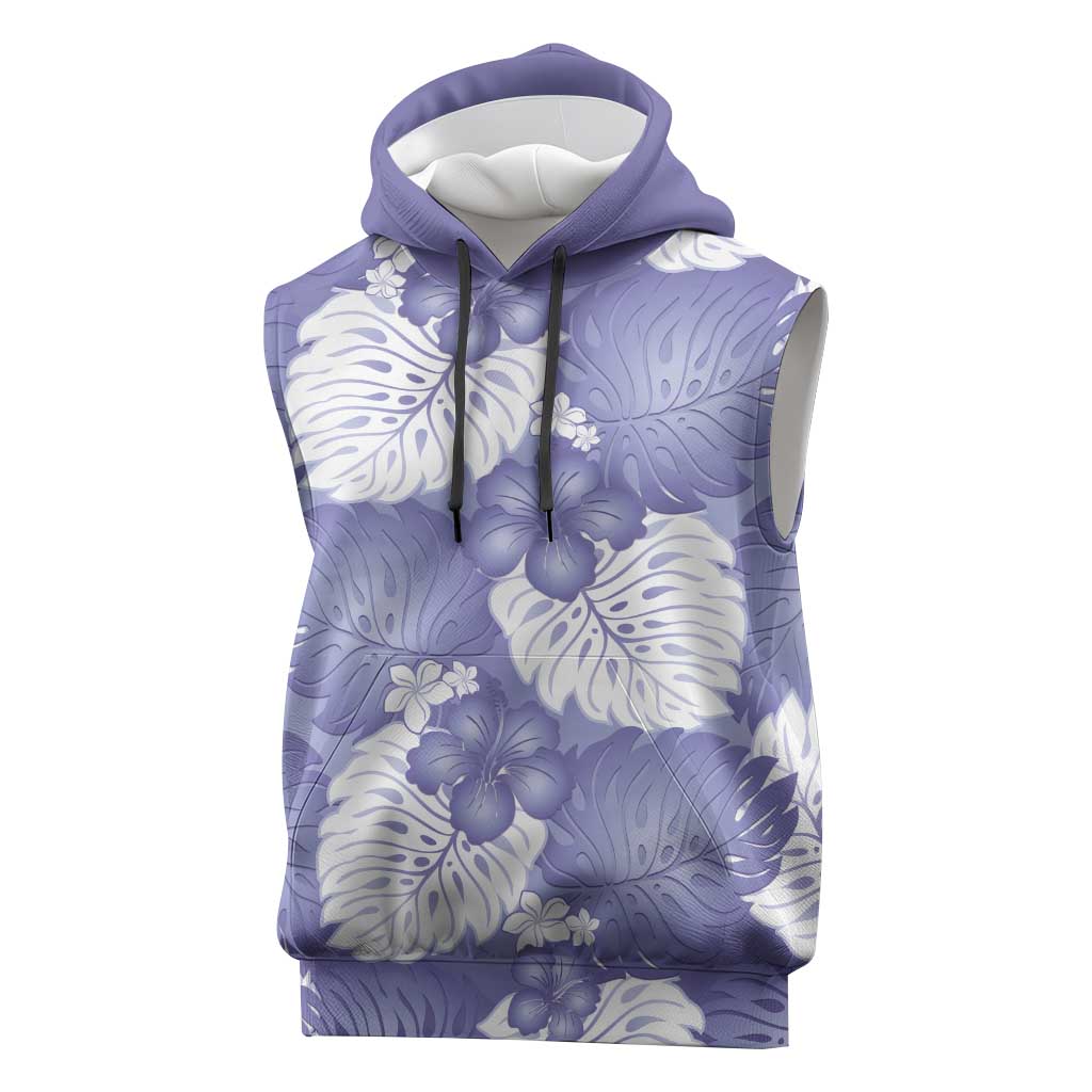 Purple Aloha Hawaii Sleeveless Hoodie Monstera Hibiscus Plumeria Seamless Vibes - Polynesian Pride
