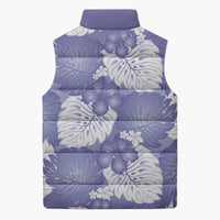 Purple Aloha Hawaii Sleeveless Puffer Jacket Monstera Hibiscus Plumeria Seamless Vibes - Polynesian Pride