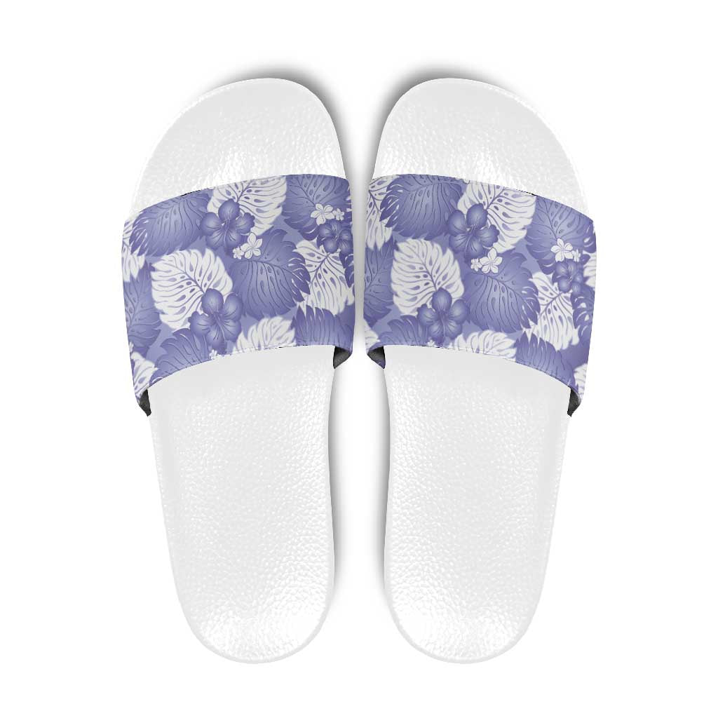 Purple Aloha Hawaii Slide Sandals Monstera Hibiscus Plumeria Seamless Vibes - Polynesian Pride