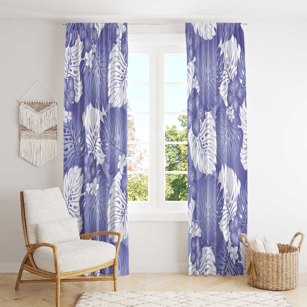 Purple Aloha Hawaii Window Curtain Monstera Hibiscus Plumeria Seamless Vibes - Polynesian Pride