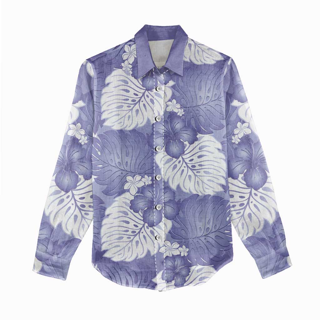 Purple Aloha Hawaii Women Casual Shirt Monstera Hibiscus Plumeria Seamless Vibes - Polynesian Pride