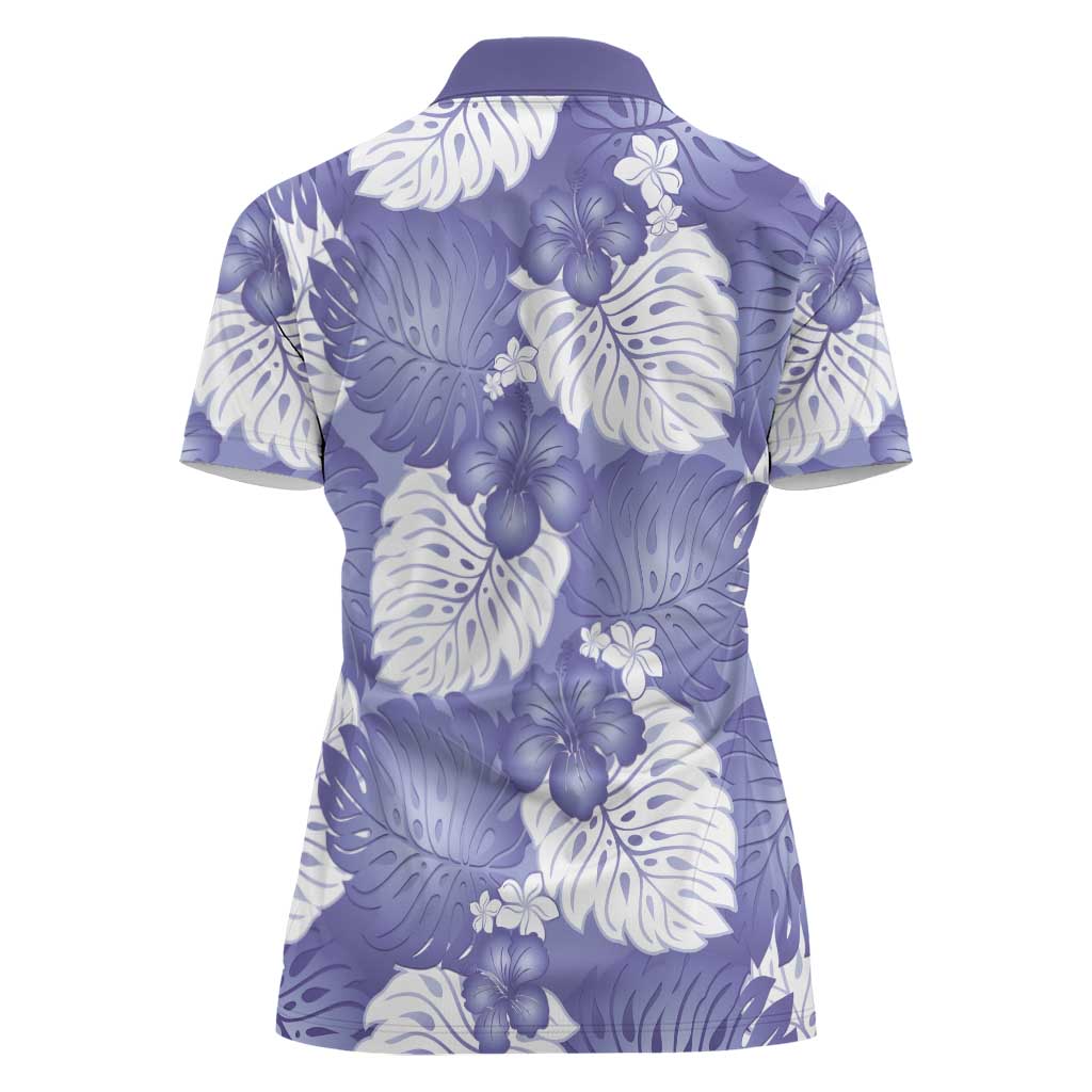 Purple Aloha Hawaii Women Polo Shirt Monstera Hibiscus Plumeria Seamless Vibes - Polynesian Pride