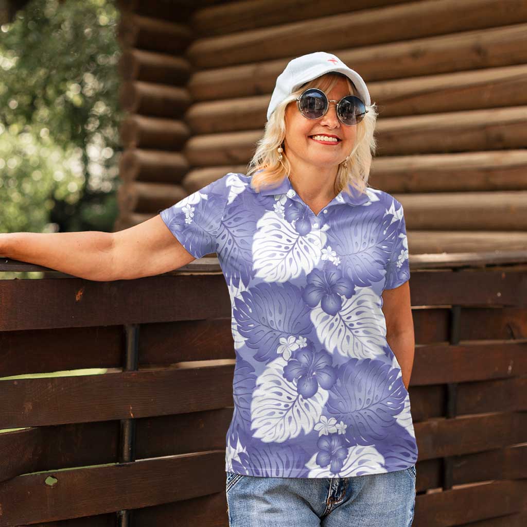 Purple Aloha Hawaii Women Polo Shirt Monstera Hibiscus Plumeria Seamless Vibes - Polynesian Pride