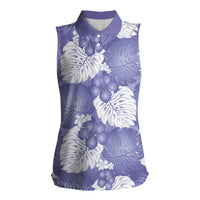Purple Aloha Hawaii Women Sleeveless Polo Shirt Monstera Hibiscus Plumeria Seamless Vibes - Polynesian Pride