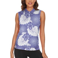 Purple Aloha Hawaii Women Sleeveless Polo Shirt Monstera Hibiscus Plumeria Seamless Vibes - Polynesian Pride