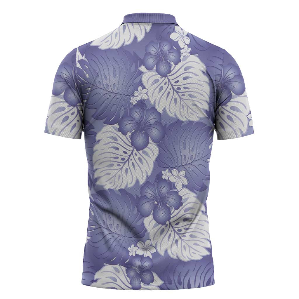 Purple Aloha Hawaii Zipper Polo Shirt Monstera Hibiscus Plumeria Seamless Vibes - Polynesian Pride