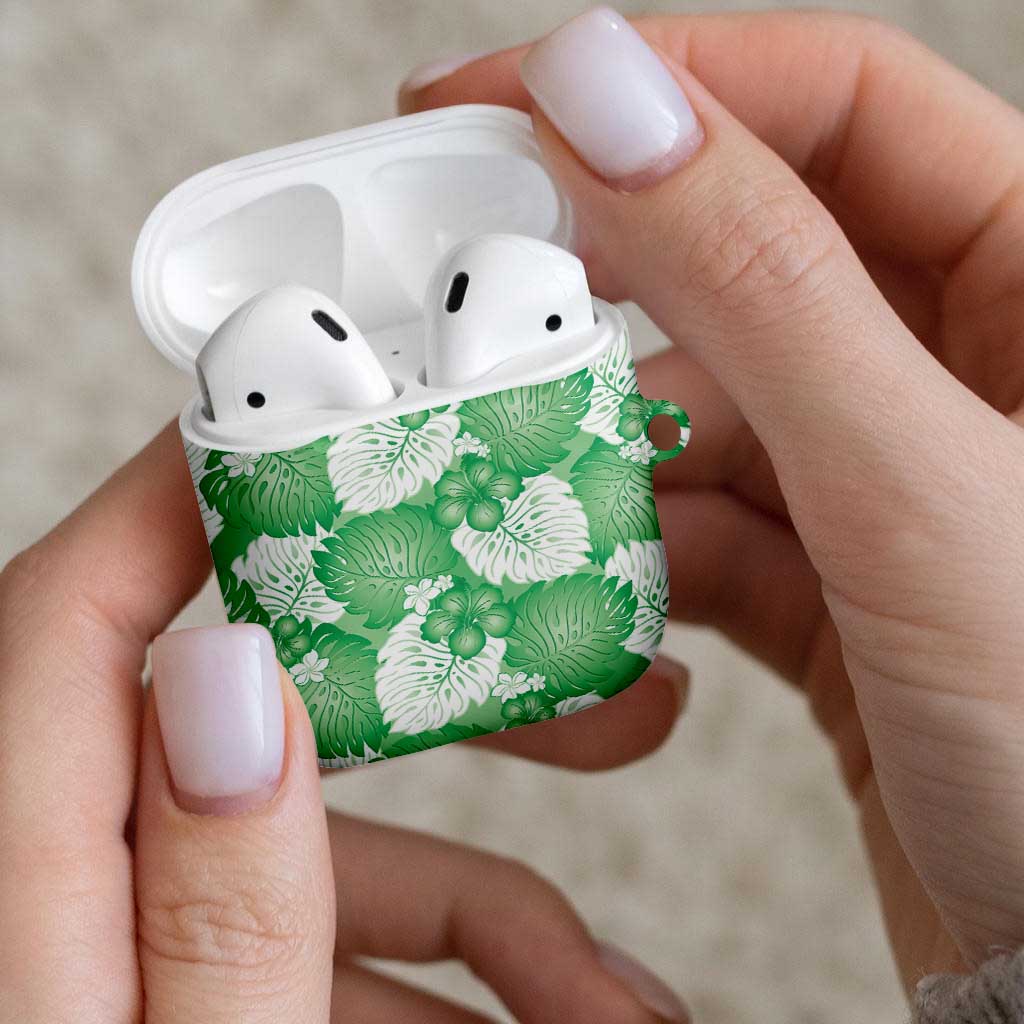 Green Aloha Hawaii AirPods Case Monstera Hibiscus Plumeria Seamless Vibes - Polynesian Pride