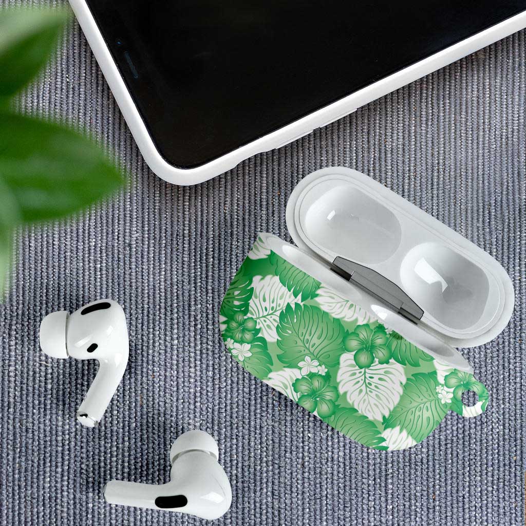 Green Aloha Hawaii AirPods Case Monstera Hibiscus Plumeria Seamless Vibes - Polynesian Pride